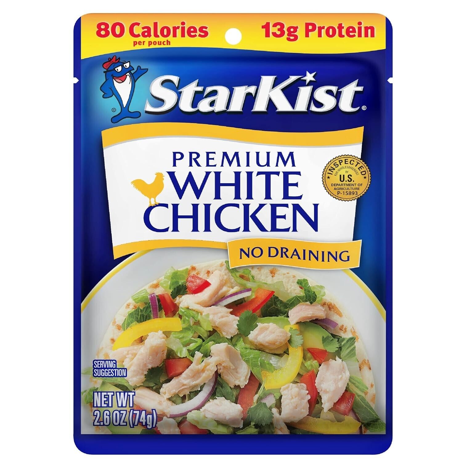 12 Pack StarKist Premium White Chicken 2.6 oz Pouch Gluten Soy Free Made in USA