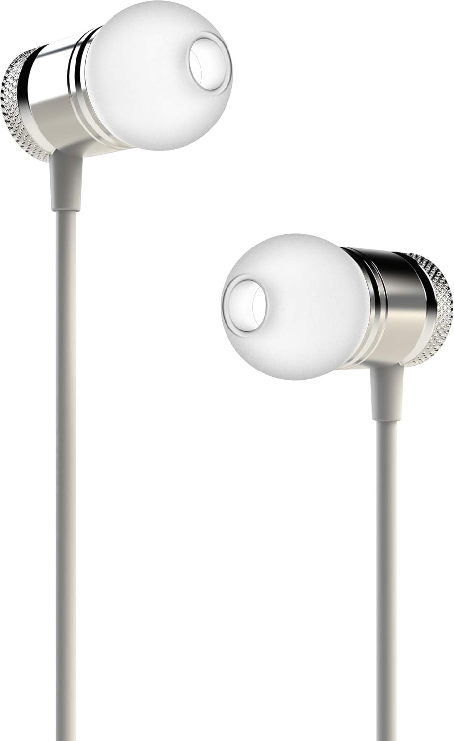 EG11WS Stereo Earbuds – 3.5mm Wired Headphones with Mic, Volume Control, Noise Isolating, White/Silver