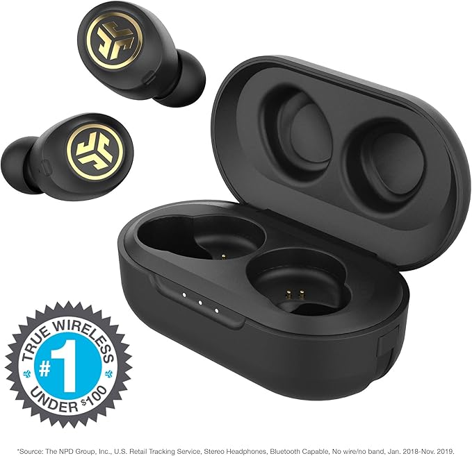 JLab JBuds Air Icon True Wireless Earbuds with Charging Case – Bluetooth 5.0, IP55 Sweat Resistant, Black & Gold