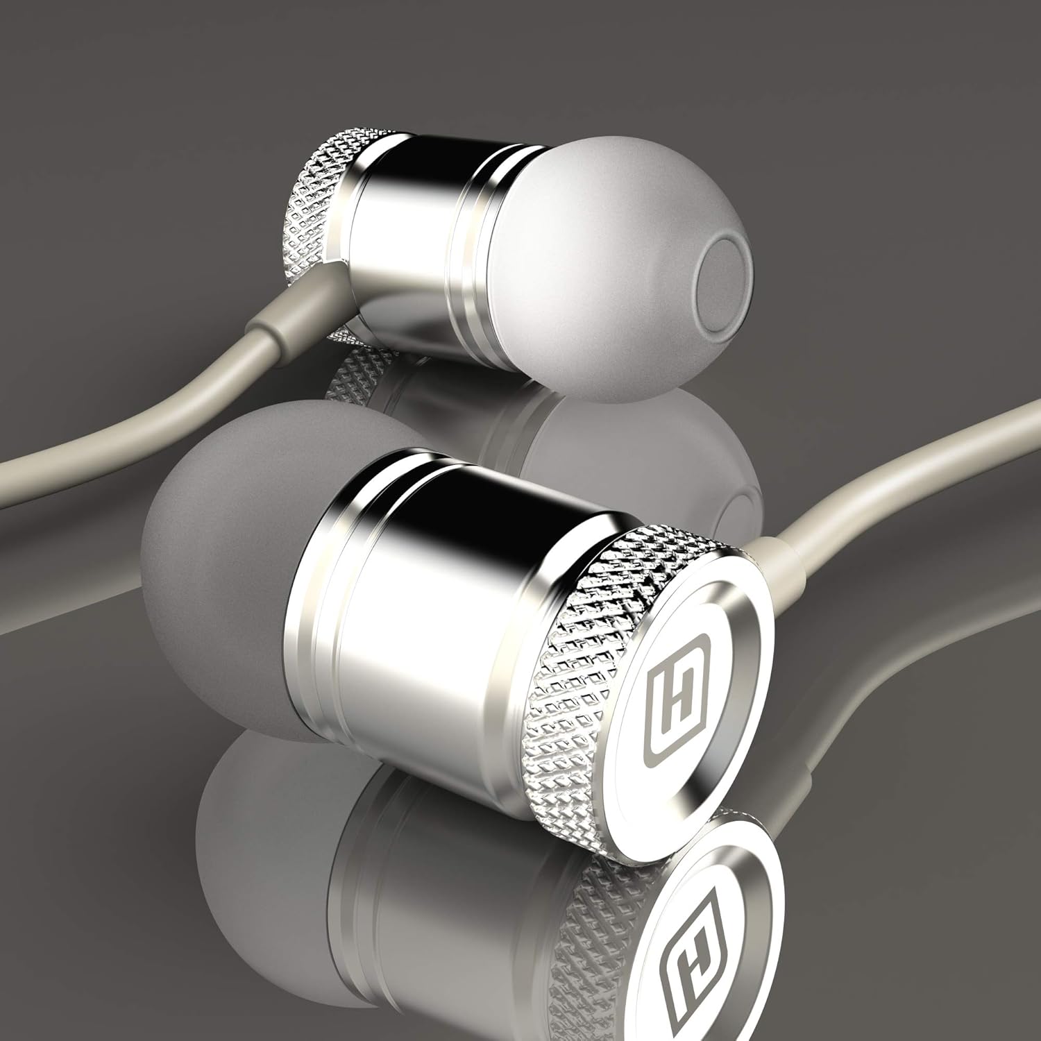 EG11WS Stereo Earbuds – 3.5mm Wired Headphones with Mic, Volume Control, Noise Isolating, White/Silver