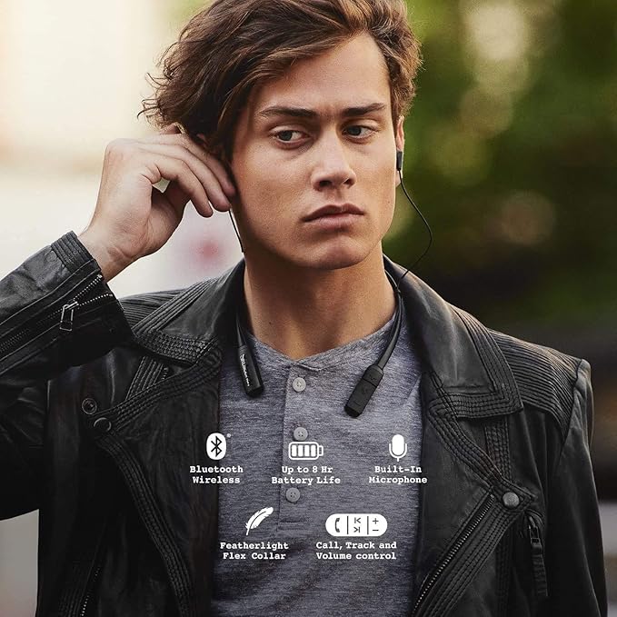 Skullcandy Ink’d Wireless Bluetooth Earbuds – Noise Isolating, 8-Hr Battery, Mic, Lightweight Collar – White