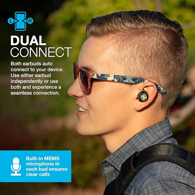 JLab JBuds Air Icon True Wireless Earbuds with Charging Case – Bluetooth 5.0, IP55 Sweat Resistant, Black & Gold