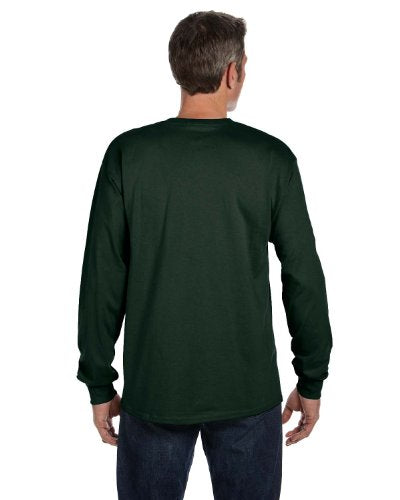 Hanes TAGLESS Long-Sleeve Pocket T-Shirt, Deep Forest (2XL)