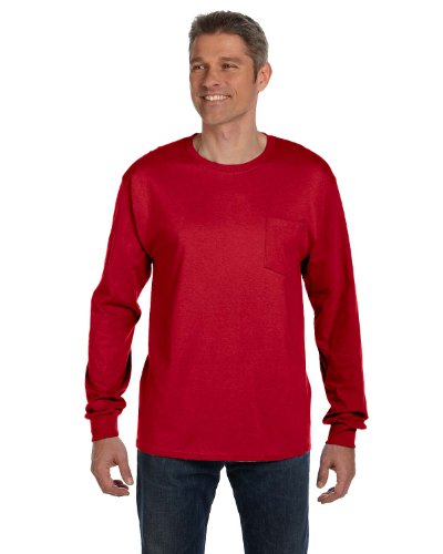 Hanes Tagless Long-Sleeve Pocket T-Shirt, Deep Red (Medium)