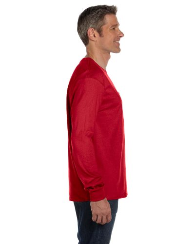 Hanes Tagless Long-Sleeve Pocket T-Shirt, Deep Red (Medium)