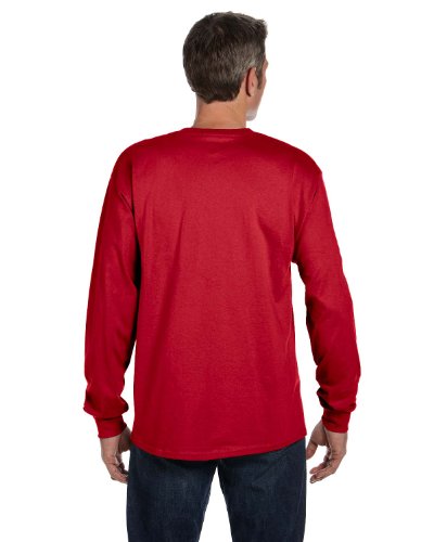 Hanes Tagless Long-Sleeve Pocket T-Shirt, Deep Red (Medium)