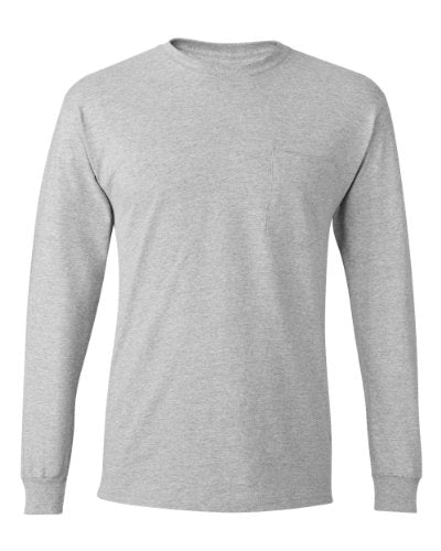 Hanes Tagless 6.1 oz Long-Sleeve Pocket Tee, Light Steel (Large)