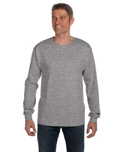 Hanes Tagless 6.1 oz Long-Sleeve Pocket Tee, Light Steel (Large)