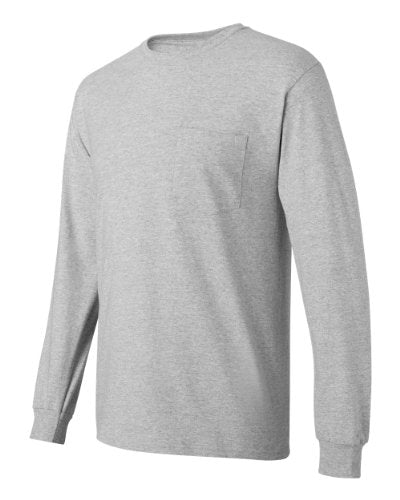 Hanes Tagless 6.1 oz Long-Sleeve Pocket Tee, Light Steel (Large)