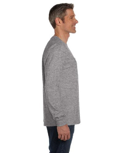 Hanes Tagless 6.1 oz Long-Sleeve Pocket Tee, Light Steel (Large)