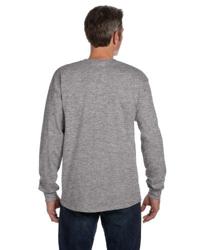 Hanes Tagless 6.1 oz Long-Sleeve Pocket Tee, Light Steel (Large)