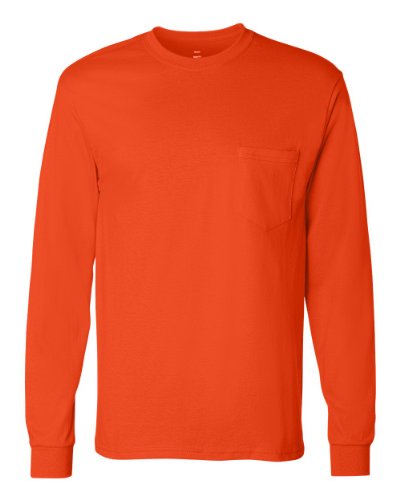 Hanes Tagless 6.1 oz. LS Pocket Tee – Orange (Medium)