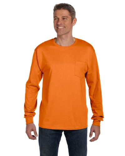 Hanes Tagless 6.1 oz. LS Pocket Tee – Orange (Medium)