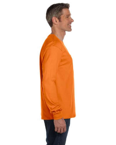 Hanes Tagless 6.1 oz. LS Pocket Tee – Orange (Medium)