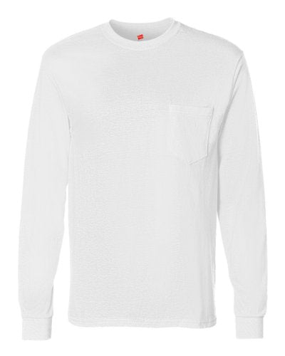 Hanes Tagless Long-Sleeve T-Shirt w/ Pocket, White (Large)