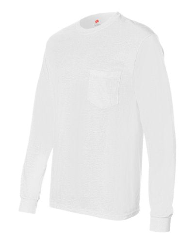 Hanes Tagless Long-Sleeve T-Shirt w/ Pocket, White (Large)