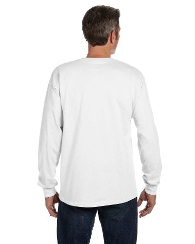 Hanes TAGLESS 6.1 Long Sleeve Tee w/ Pocket, White (Small)