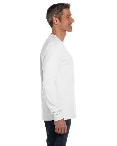 Hanes TAGLESS 6.1 Long Sleeve Tee w/ Pocket, White (Small)