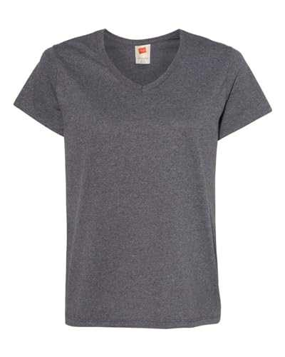 Hanes Essential-T Women’s V-Neck T-Shirt, Heather Gray (Small)