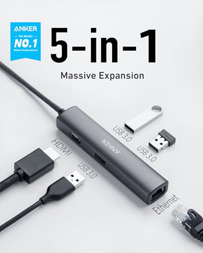 Anker 5-in-1 USB C Hub Adapter (HDMI, Ethernet, 3 USB 3.0)