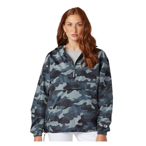 Champion CO200 Men’s Hooded Packable Quarter-Zip Jacket, Concrete Camo (Large)