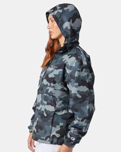 Champion CO200 Men’s Hooded Packable Quarter-Zip Jacket, Concrete Camo (Medium)