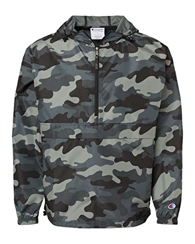 Champion CO200 Men’s Hooded Packable Quarter-Zip Jacket, Concrete Camo (Medium)