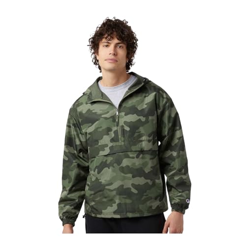 Champion CO200 Packable Quarter-Zip Jacket (Olive Green Camo, Large)