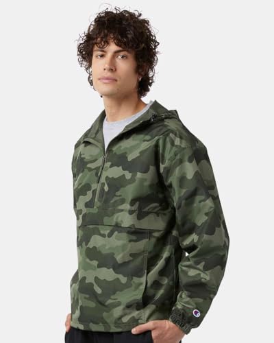 Champion CO200 Packable Quarter-Zip Jacket (Olive Green Camo, Large)