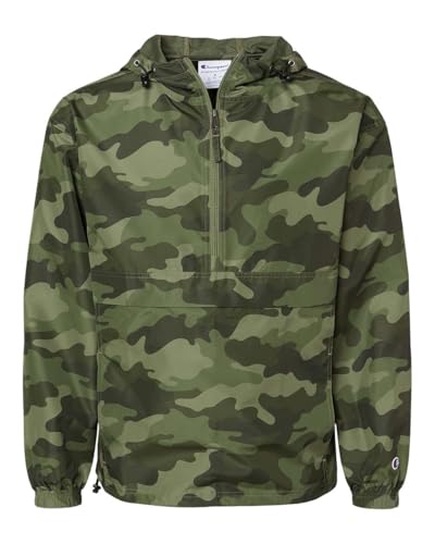 Champion CO200 Packable Quarter-Zip Jacket (Olive Green Camo, Large)