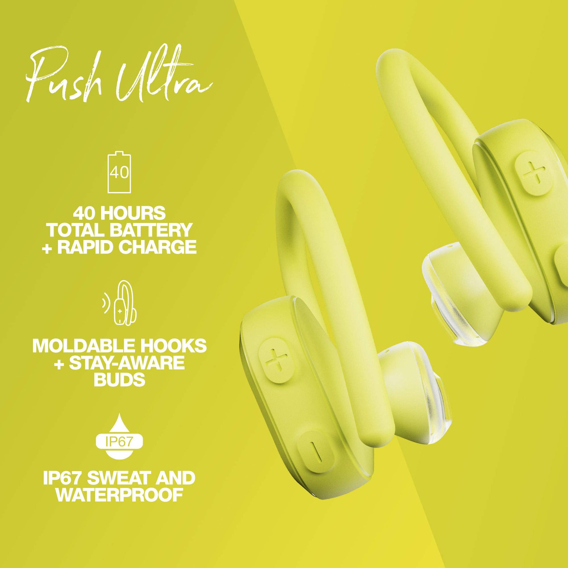 Skullcandy Push Ultra True Wireless Earbuds (Electric Yellow)