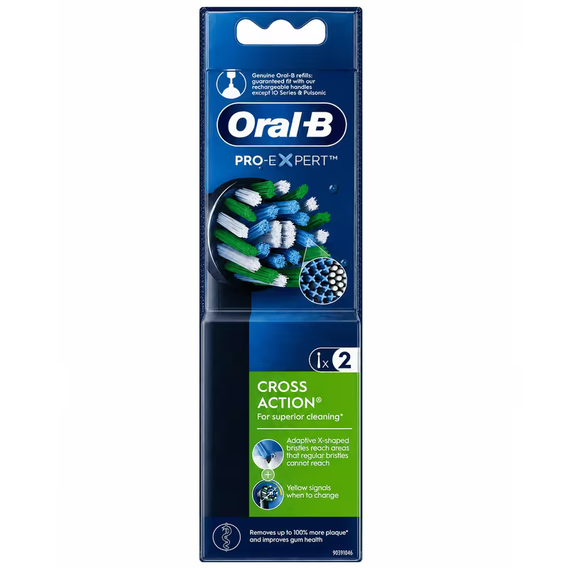 Oral-B CrossAction Black Replacement Electric Toothbrush Heads, 2 Pack – Round Brush Head Refills for Braun Oral-B Rechargeable Toothbrush Handles, Angled Bristles, Plaque Removal, Black