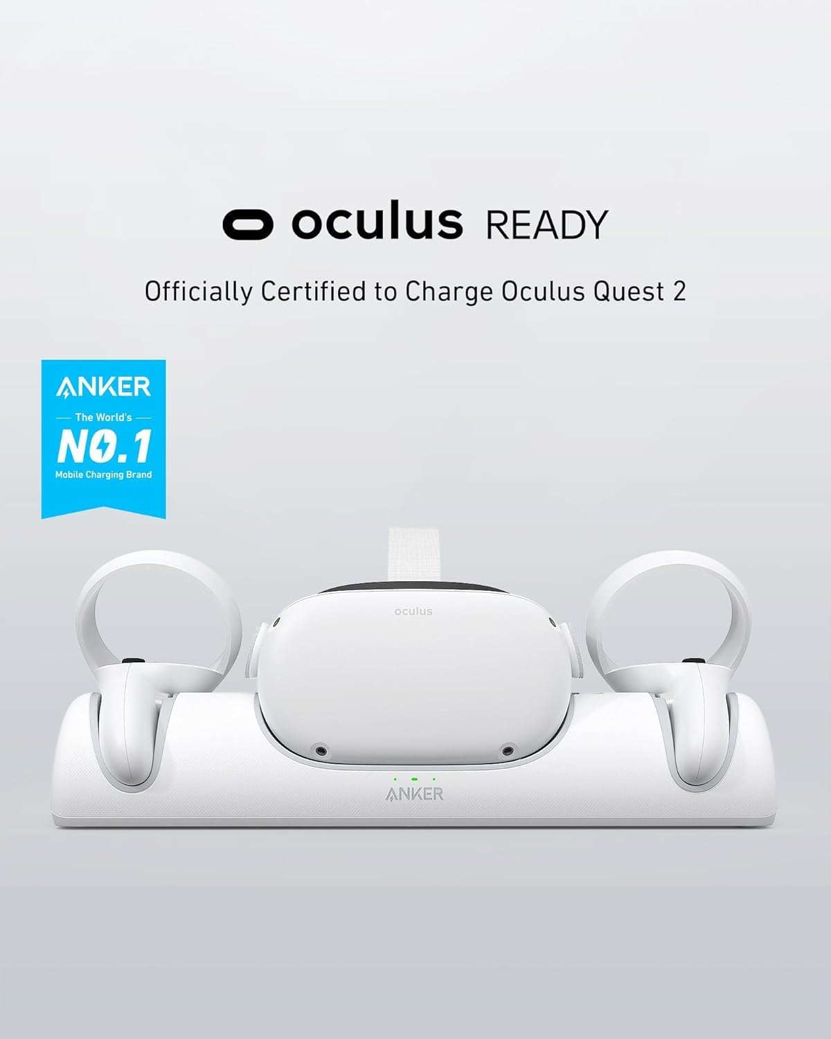 Anker Charging Dock for Meta Quest 2 Headset and Controllers with Microfiber Cleaning Cloth, Rechargeable VR Charging Station Bundle, White