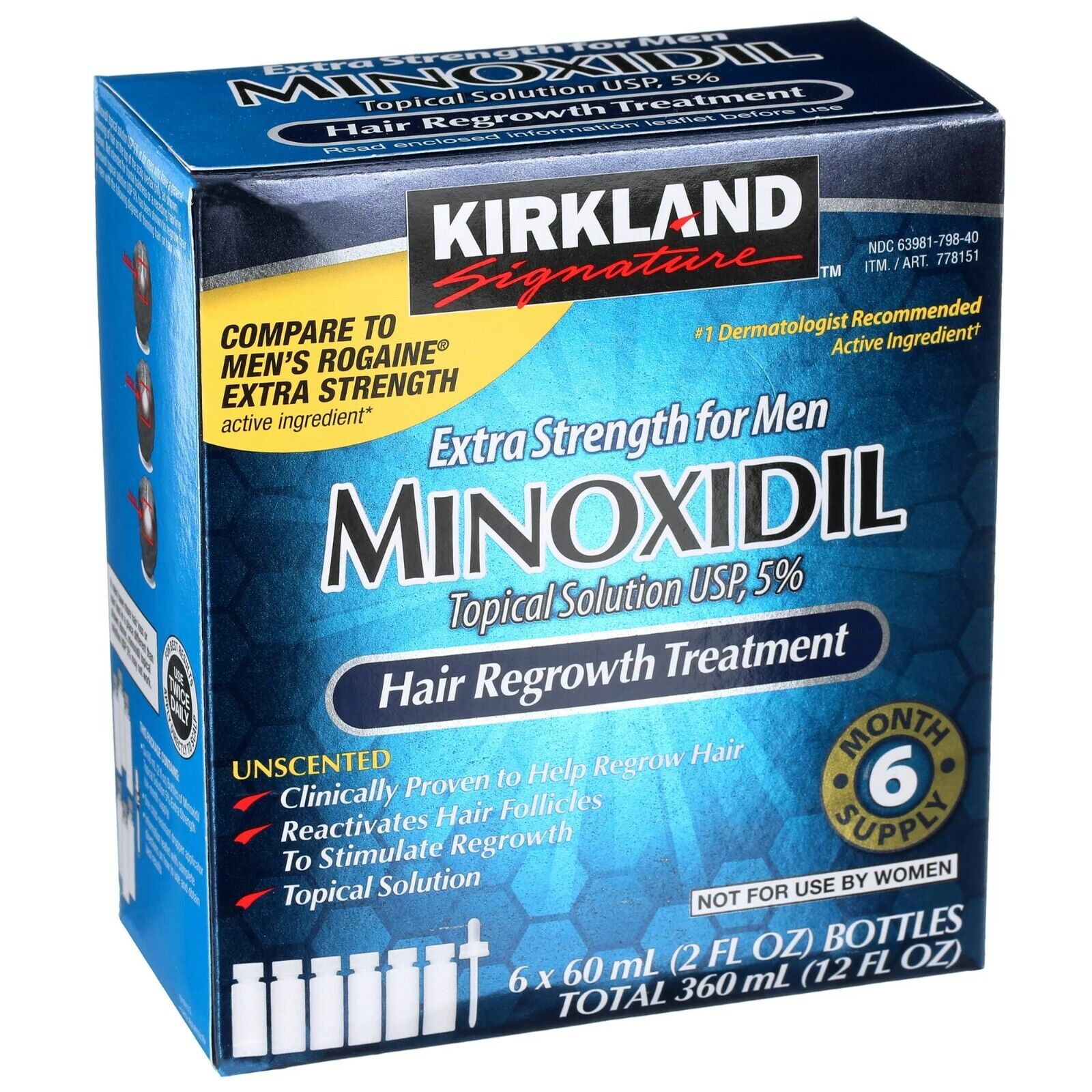 Kirkland Minoxidil 5% Extra Strength Men Hair Regrowth Loss Topical Solution