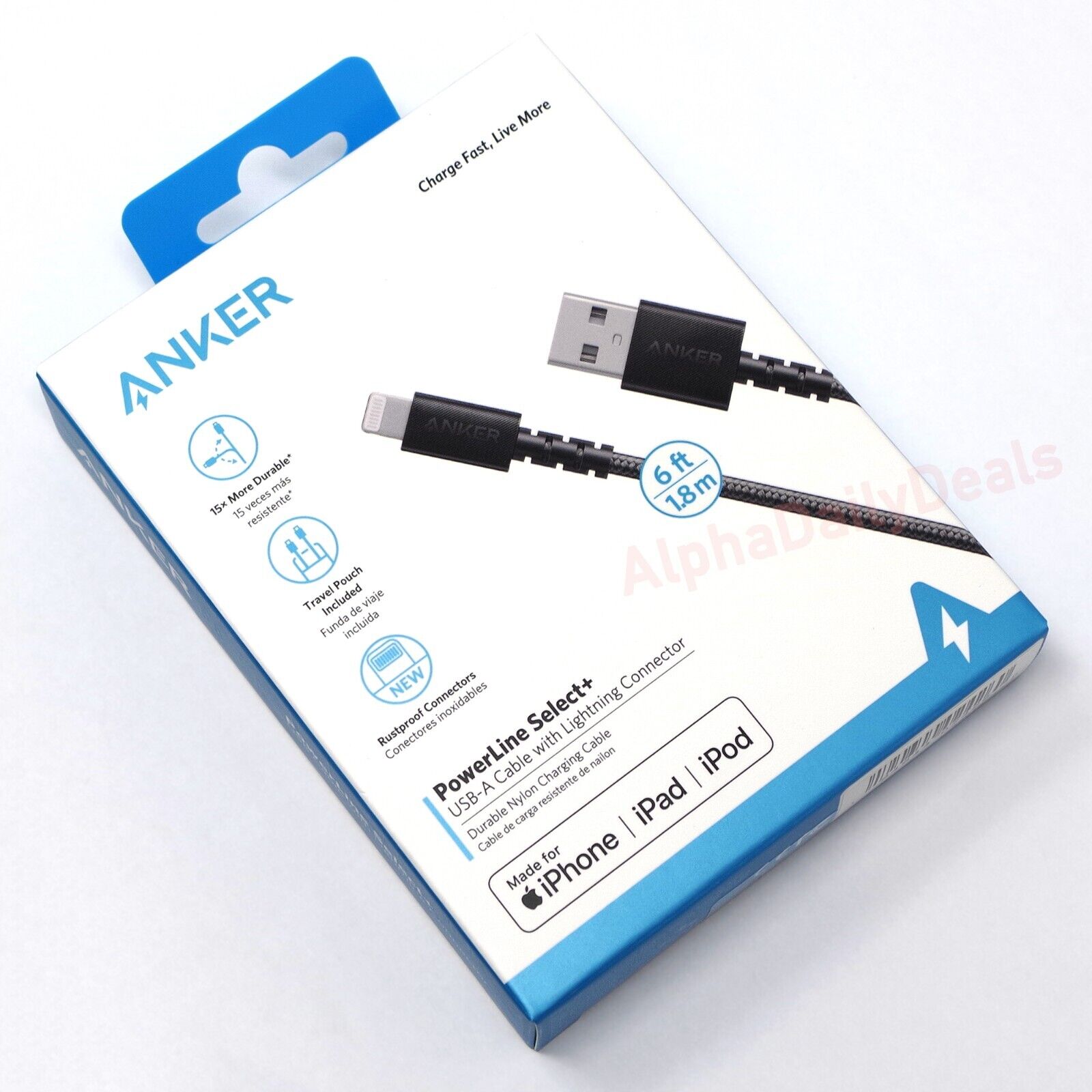 OEM Anker Lightning Fast Charging Cable 6 ft Braided iPhone PowerLine+ Select