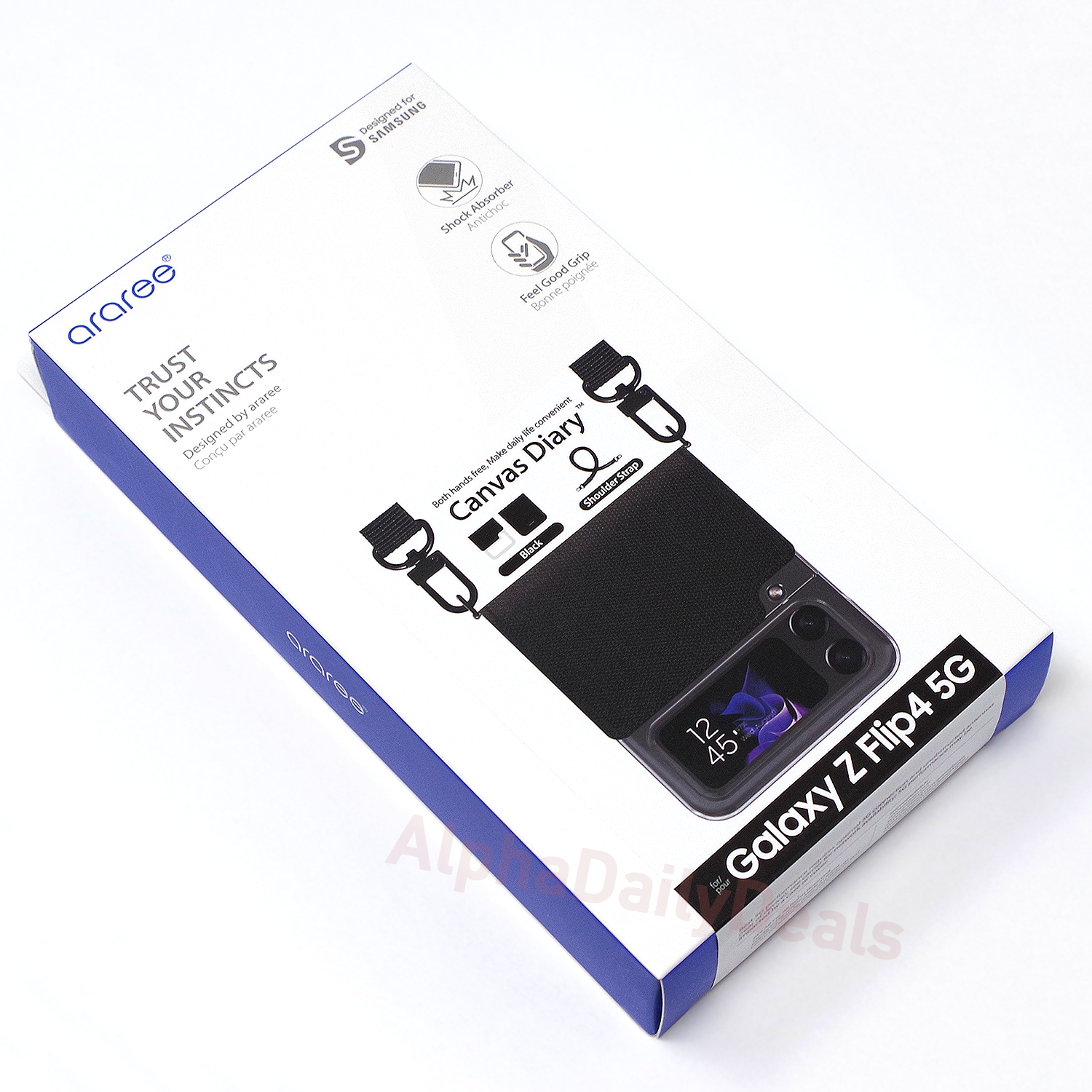 Genuine Samsung Araree Canvas Diary Case with Strap for Galaxy Z Flip4 Black