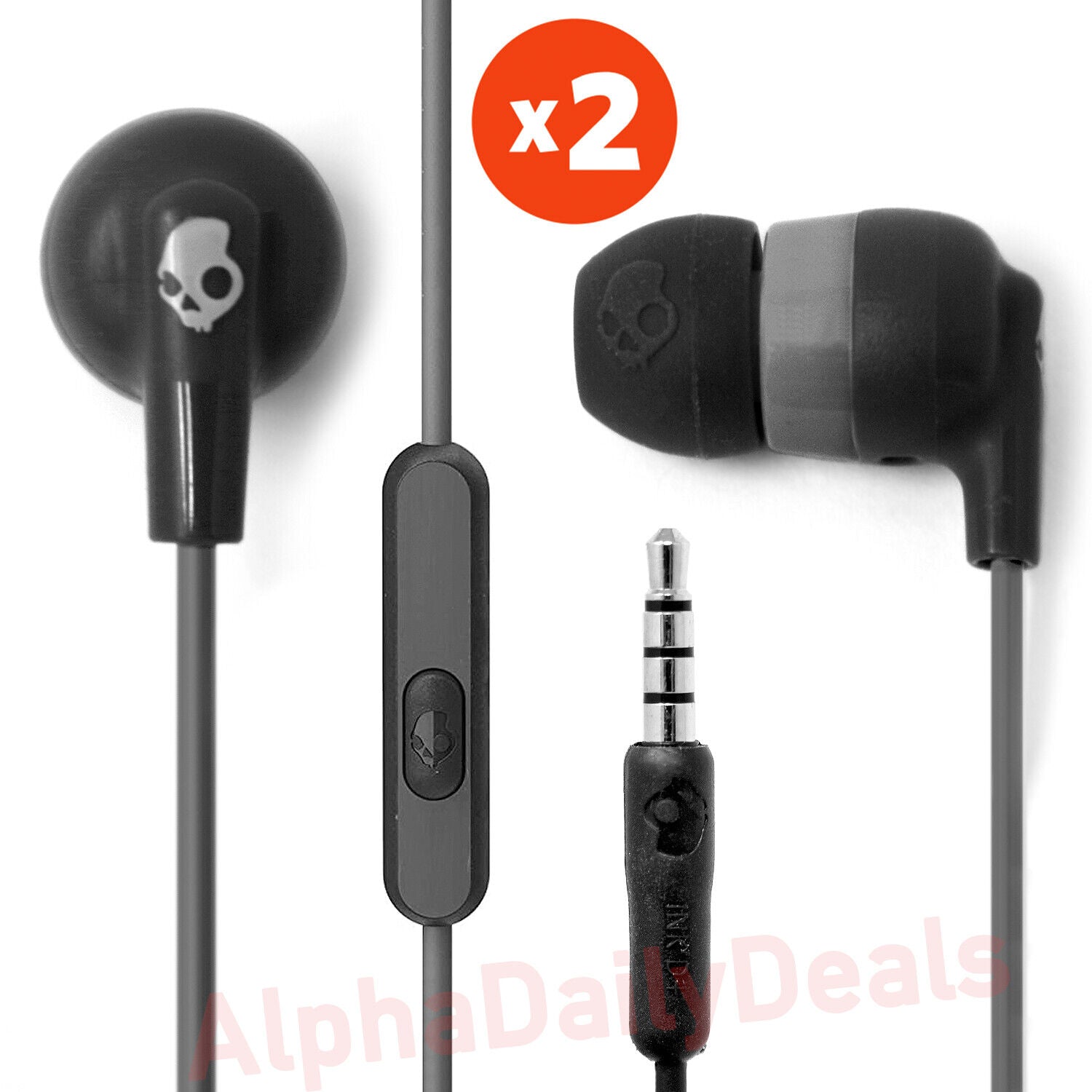 2 Pack Skullcandy Ink'd+ Wired Earbuds with Mic for Android - Black