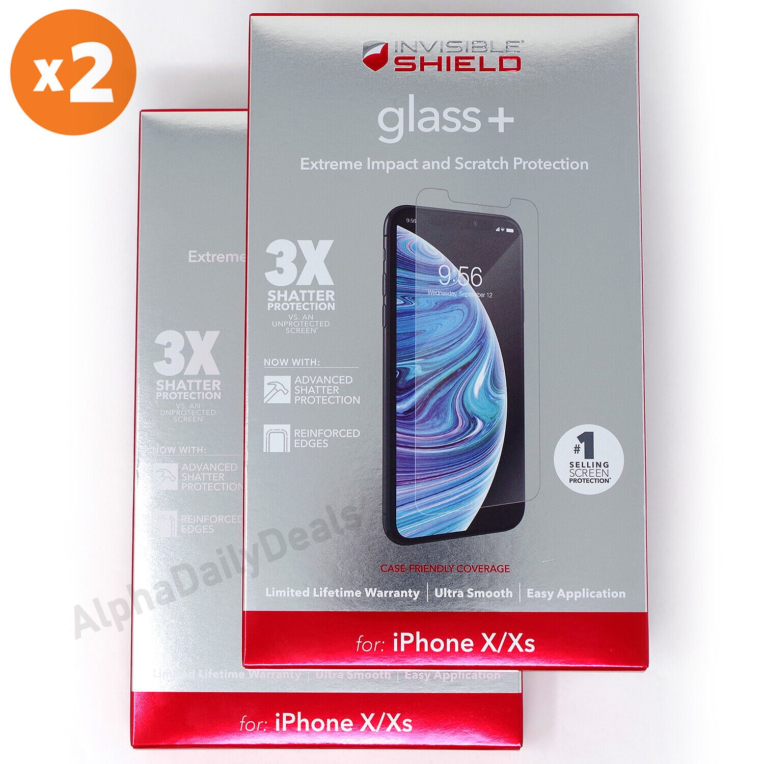 2 Pack ZAGG InvisibleShield Glass+ iPhone X XS Tempered Screen Protector
