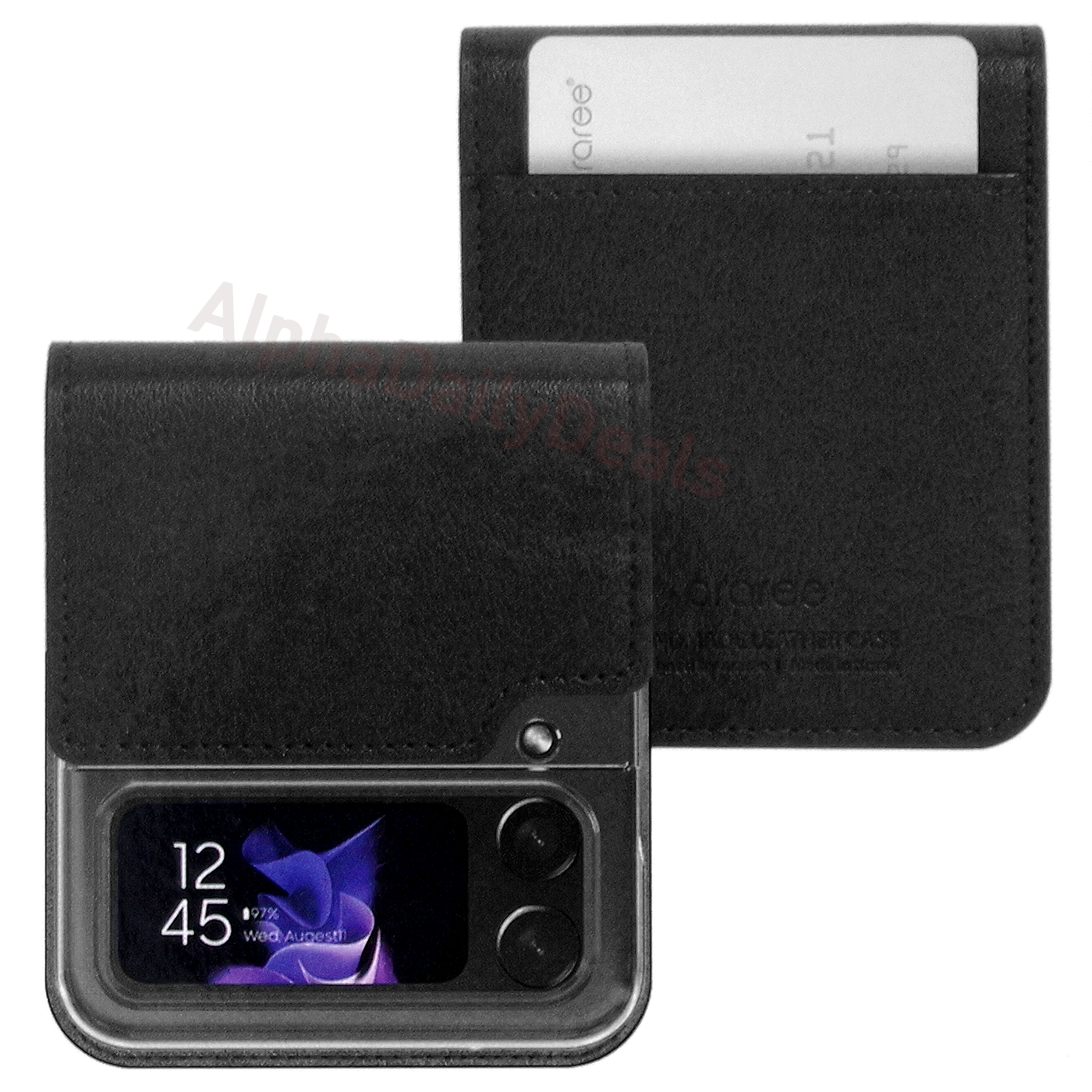 Genuine Samsung Mustang Diary Cover Case for Galaxy Z Flip4 Black Leather