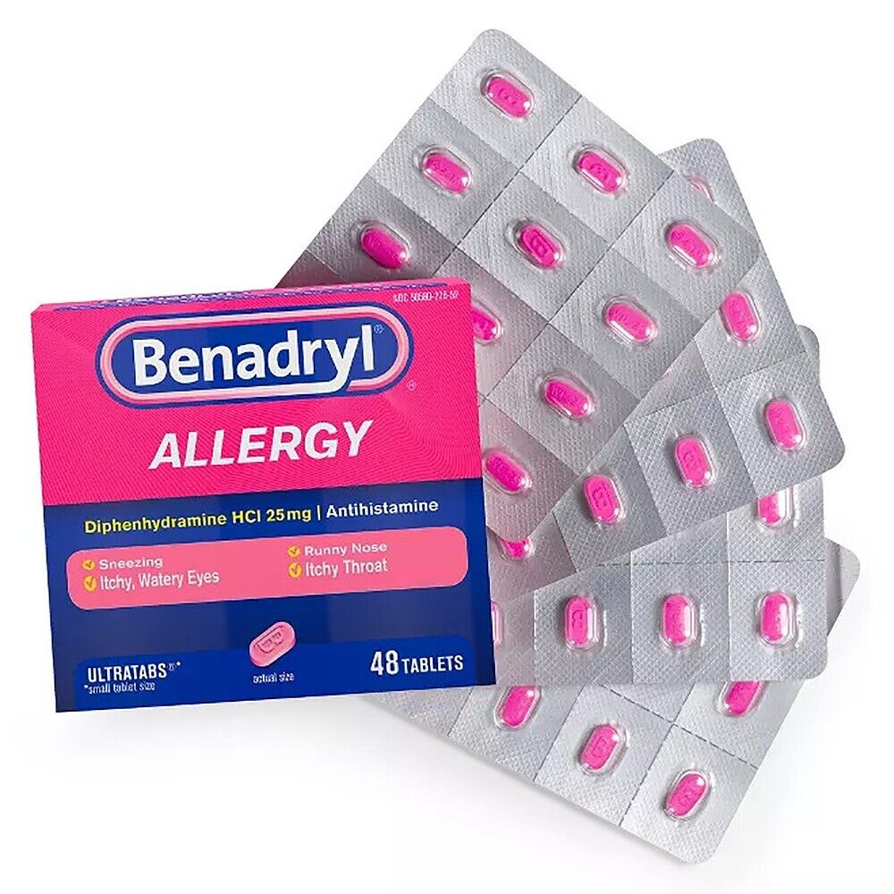 Benadryl Ultratabs Antihistamine Cold Allergy Relief Tablets Diphenhydramine 48