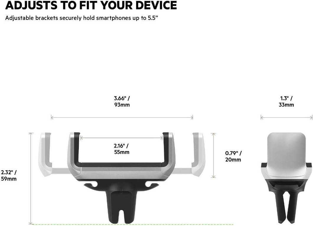 Belkin Car Vent Mount – Adjustable Phone Holder for iPhone, Samsung, LG & Most Smartphones, Black/Silver