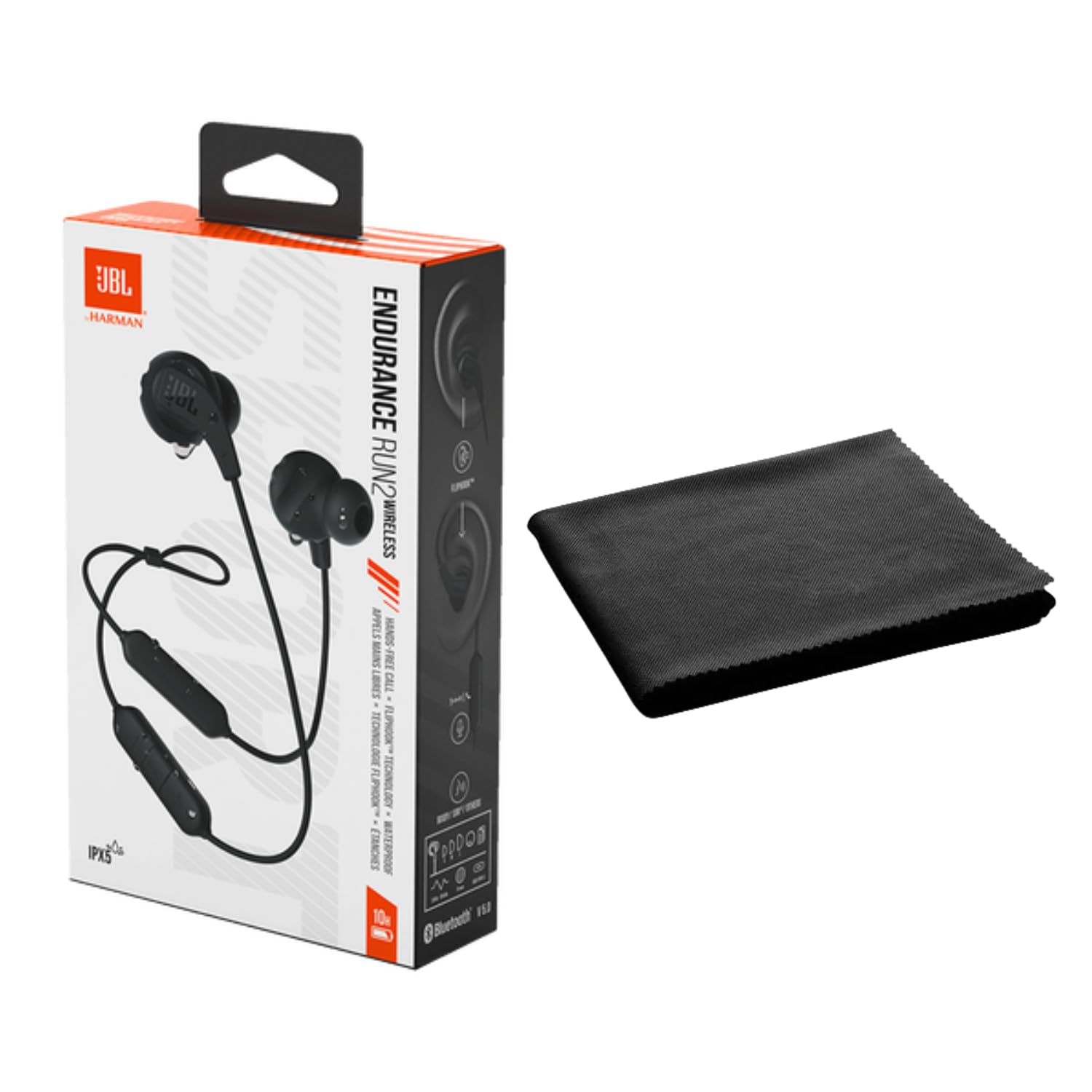 JBL Endurance Run 2 Wireless Bluetooth Earbuds – Sweatproof in-Ear Sport Headphones with Mic – Secure Fit, Long Battery Life, Black, Ideal for Running & Workout | Includes a Cleaning Cloth