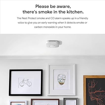 Google Nest Protect – Smart Smoke & CO Alarm (Battery-Operated) – White + Cleaning Cloth