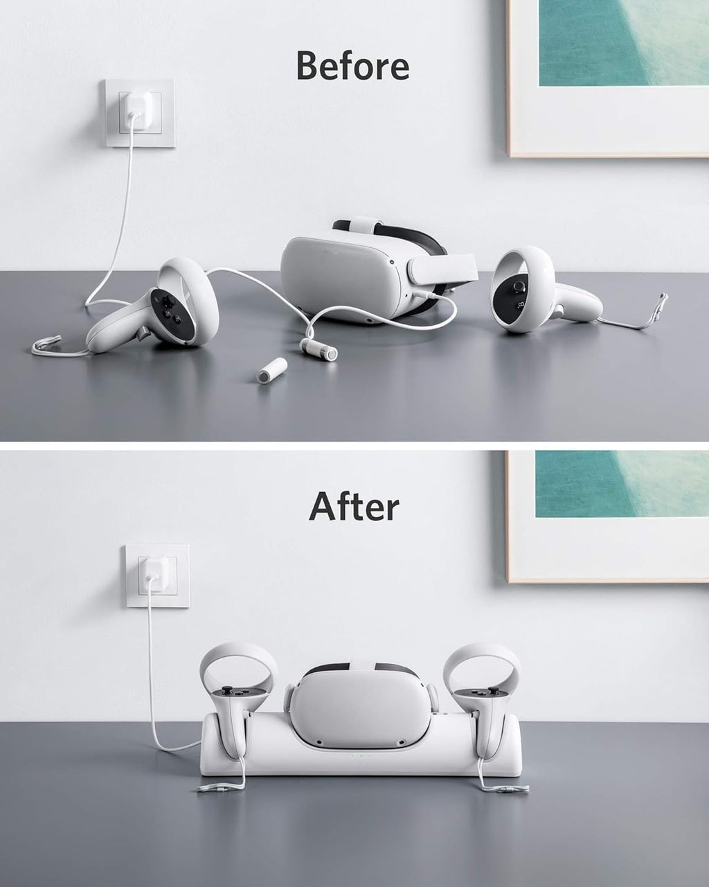 Anker Charging Dock for Meta Quest 2 Headset and Controllers with Microfiber Cleaning Cloth, Rechargeable VR Charging Station Bundle, White