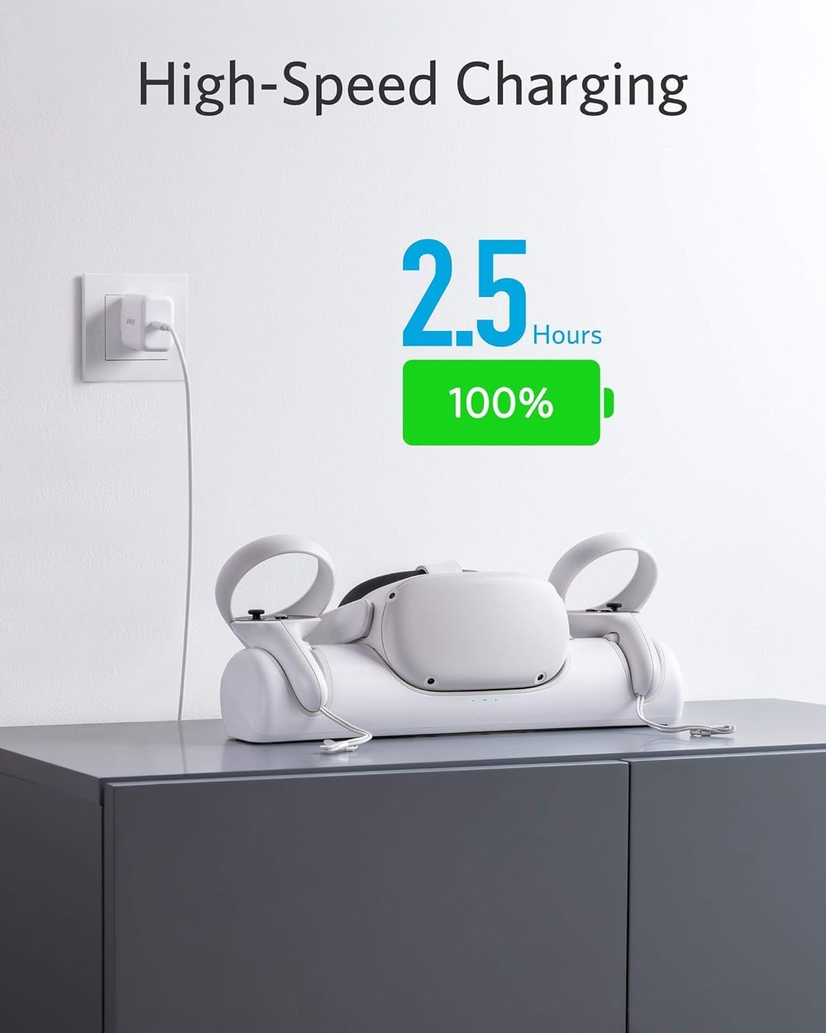 Anker Charging Dock for Meta Quest 2 Headset and Controllers with Microfiber Cleaning Cloth, Rechargeable VR Charging Station Bundle, White