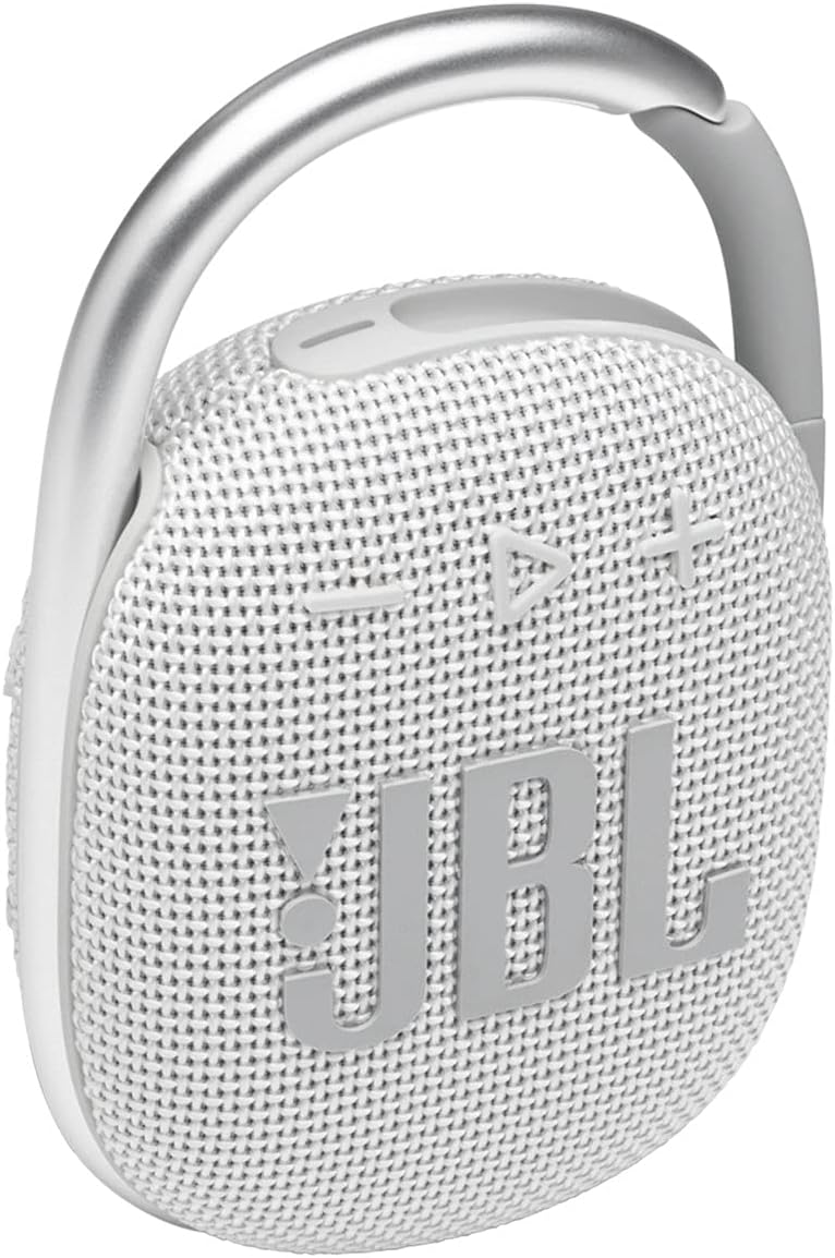 JBL Clip 4 Portable Bluetooth Speaker - Big Sound, Punchy Bass, Integrated Carabiner, IP67 Waterproof - White