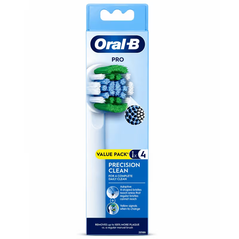Oral-B Precision Clean Replacement Electric Toothbrush Heads, 4 Pack – Genuine Round Brush Head Refills for Braun Oral-B Rechargeable Toothbrush Handles, Tooth-by-Tooth Cleaning, Indicator Bristles, White