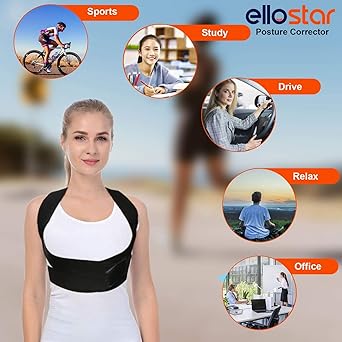 ElloStar Back Brace Posture Corrector – Lumbar & Shoulder Support, Pain Relief – Medium (Lower Chest 27–33 in)
