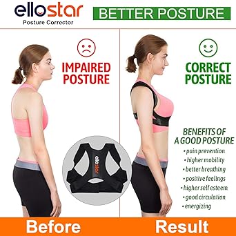 ElloStar Back Brace Posture Corrector – Lumbar & Shoulder Support, Pain Relief – Medium (Lower Chest 27–33 in)