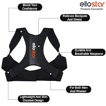 ElloStar Back Brace Posture Corrector – Lumbar & Shoulder Support, Pain Relief – Medium (Lower Chest 27–33 in)